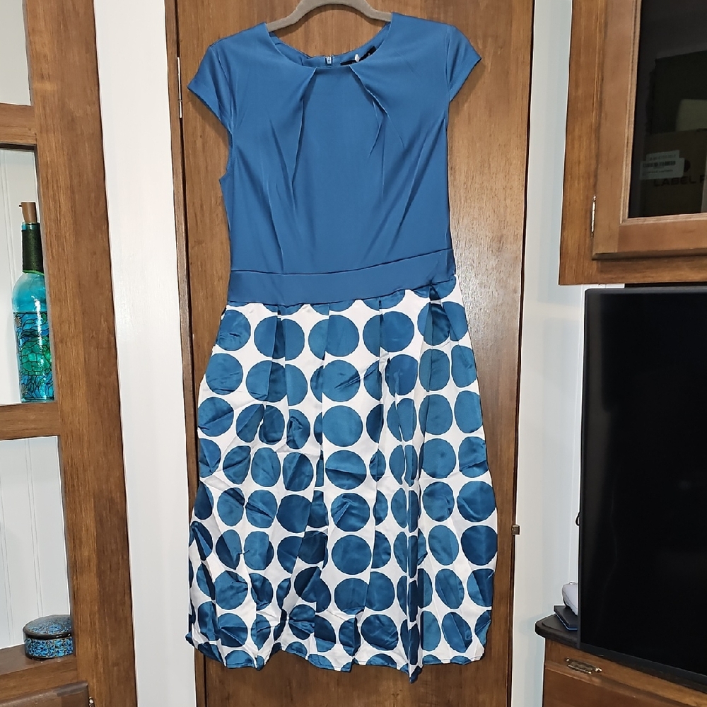 Blue and White Polka Dot Dress womans size Large